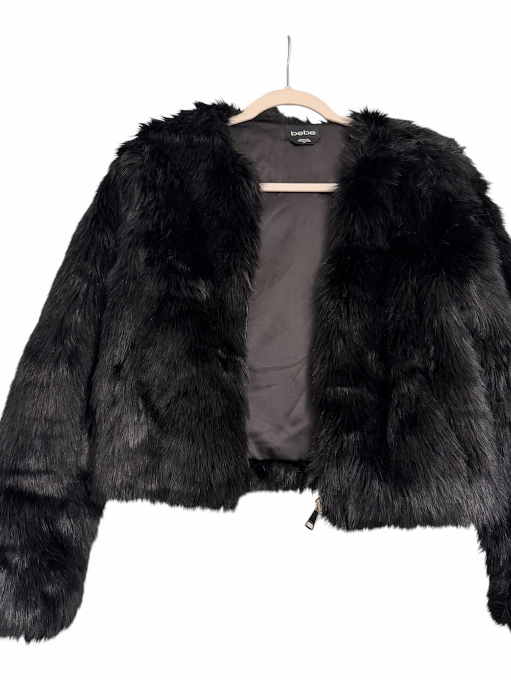 bebe Black Faux Fur Teddy Cropped Jacket